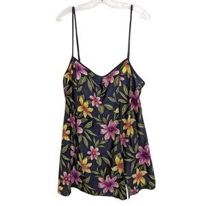 Womens Plus Size 26W One Piece Swimdress Swimsuit Colorful Tropical Floral Black